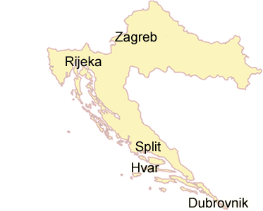 map of Croatian cities