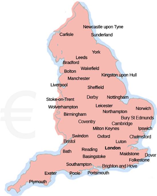 map of English cities