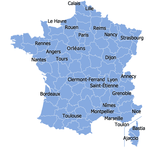 map of France with cities showing price examples