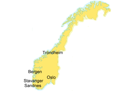 Norway map with largest cities
