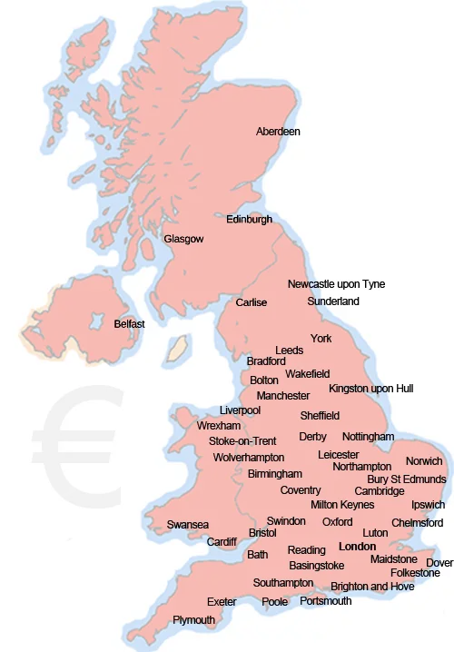 map of UK cities